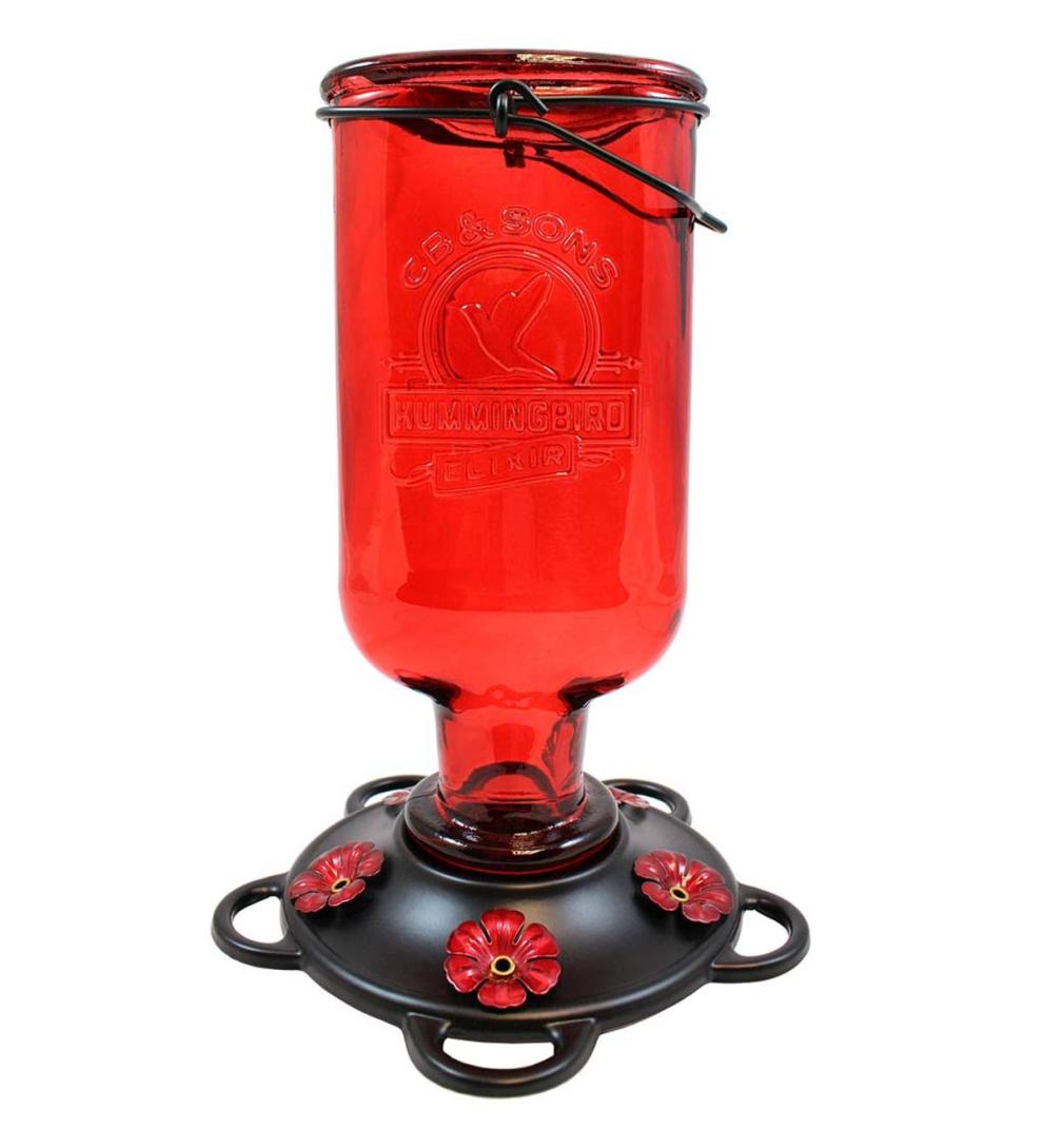 Plow &amp; Hearth Bird Feeders | Yard &amp; Garden Elixir 13-Ounce Vintage-Style Bottle Hummingbird Feeder