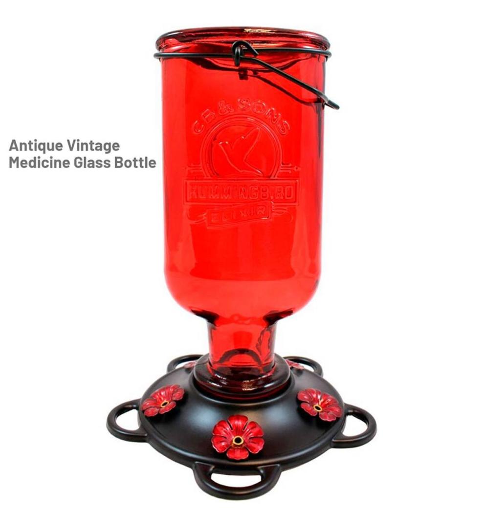 Plow &amp; Hearth Bird Feeders | Yard &amp; Garden Elixir 13-Ounce Vintage-Style Bottle Hummingbird Feeder