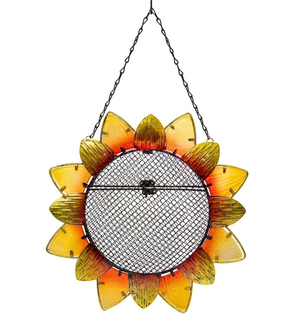 Plow &amp; Hearth Bird Feeders | Yard &amp; Garden Glass Sunflower Hanging Mesh Bird Feeder