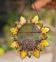 Plow &amp; Hearth Bird Feeders | Yard &amp; Garden Glass Sunflower Hanging Mesh Bird Feeder