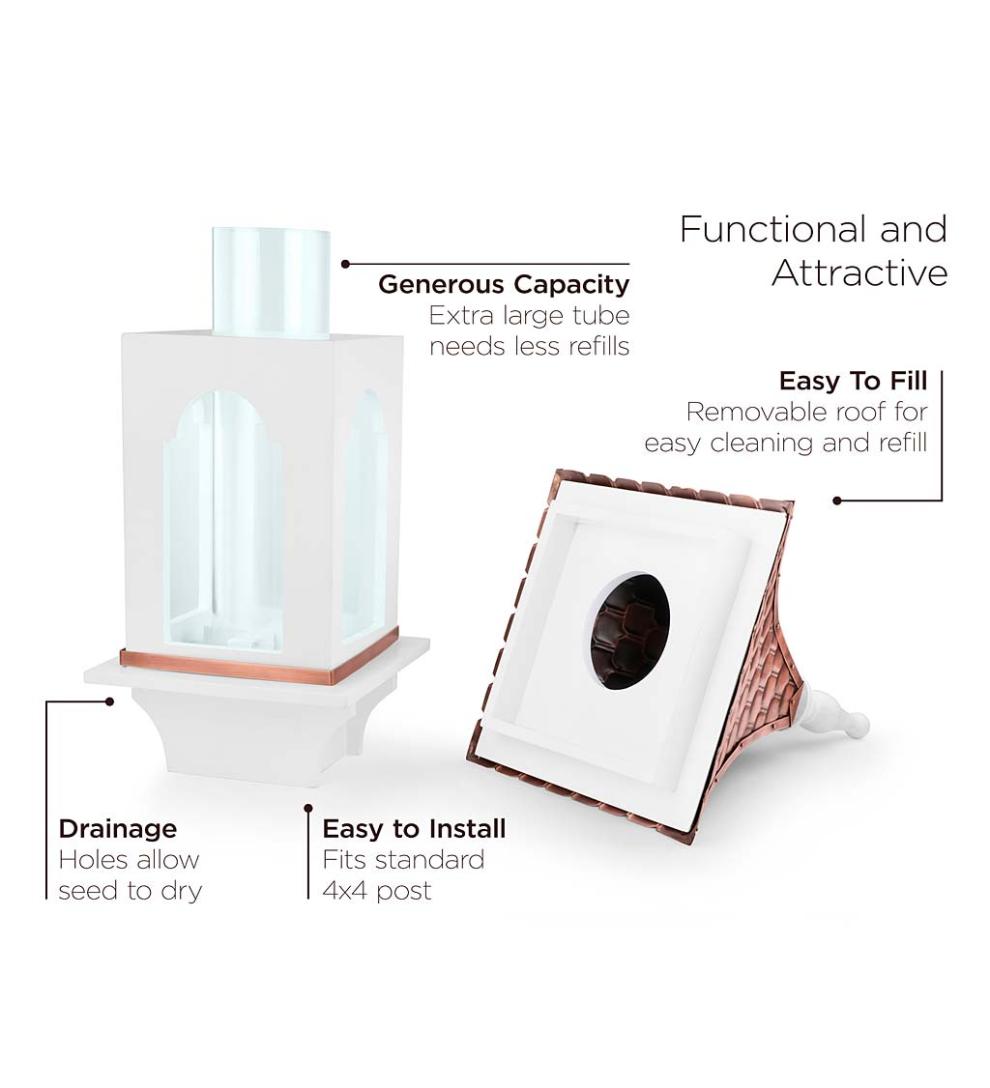 Plow &amp; Hearth Bird Feeders | Yard &amp; Garden Hand-Hammered Copper And White Hardwood Villa-Style Bird Feeder