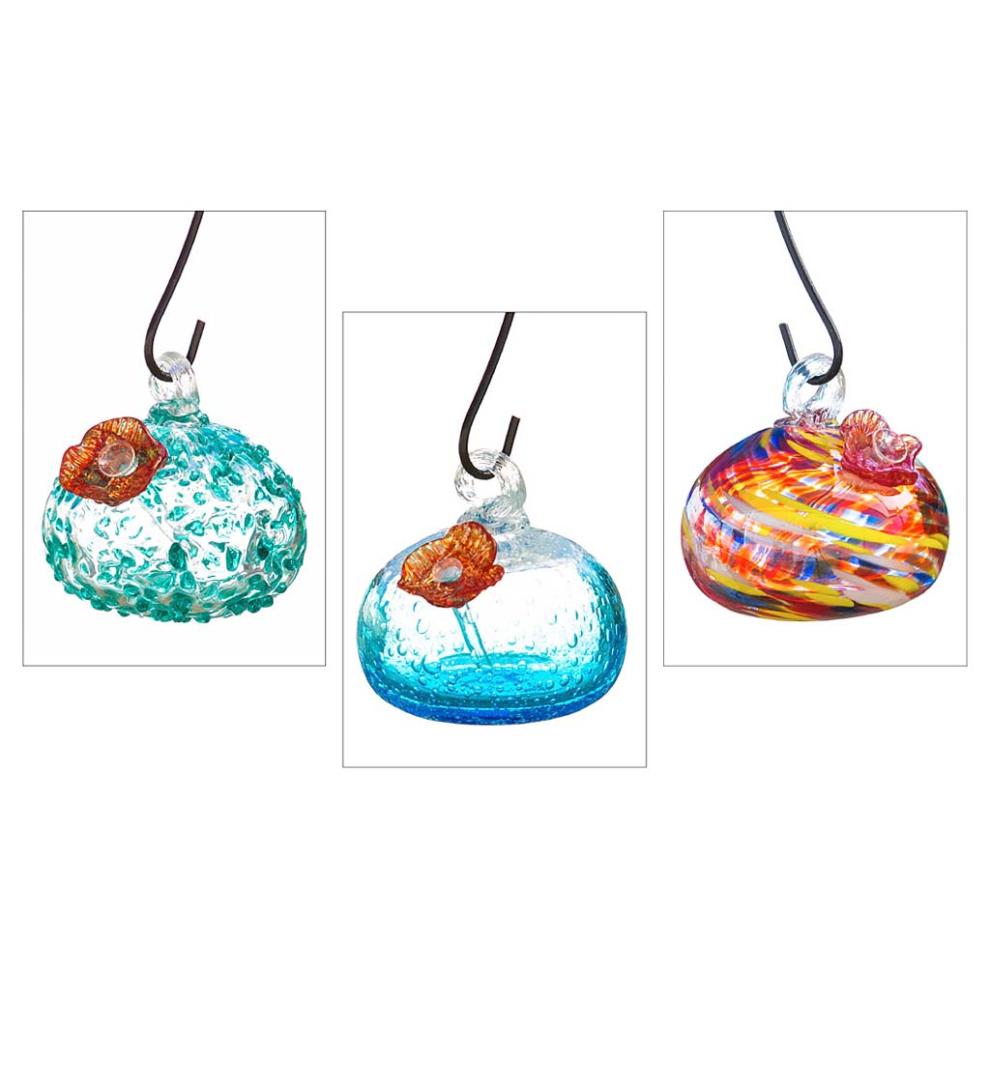 Plow &amp; Hearth Bird Feeders | Yard &amp; Garden Handcrafted Glass Hummingbird Feeders, Set Of 3