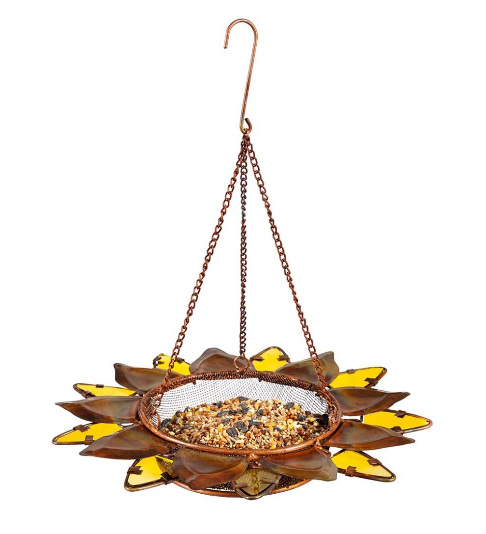 Plow &amp; Hearth Bird Feeders | Yard &amp; Garden Hanging Pieced Glass Sunflower Bird Feeder