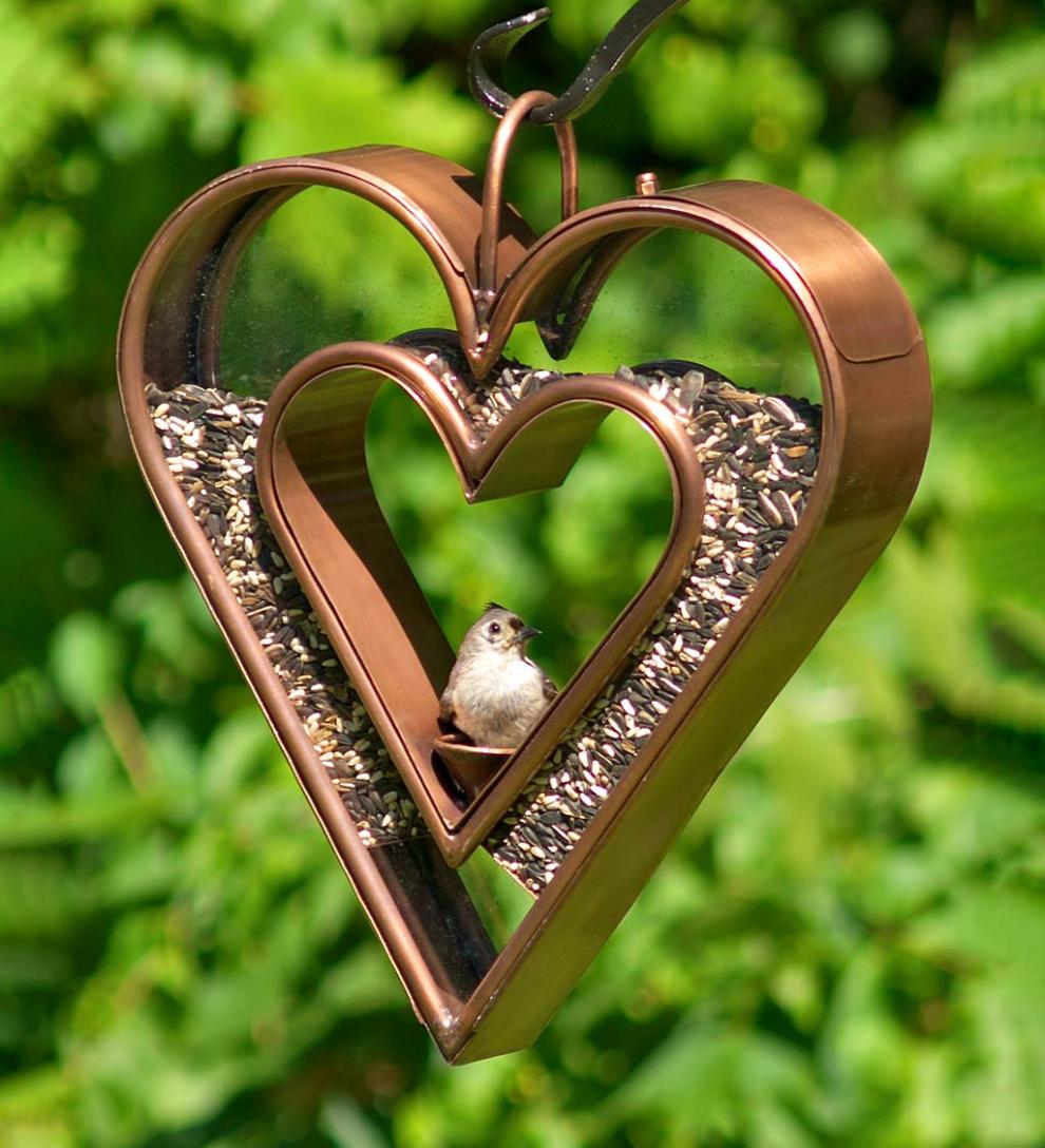 Plow &amp; Hearth Bird Feeders | Yard &amp; Garden Heart-Shaped Copper And Plexiglass Fly-Thru Bird Feeder - Copper