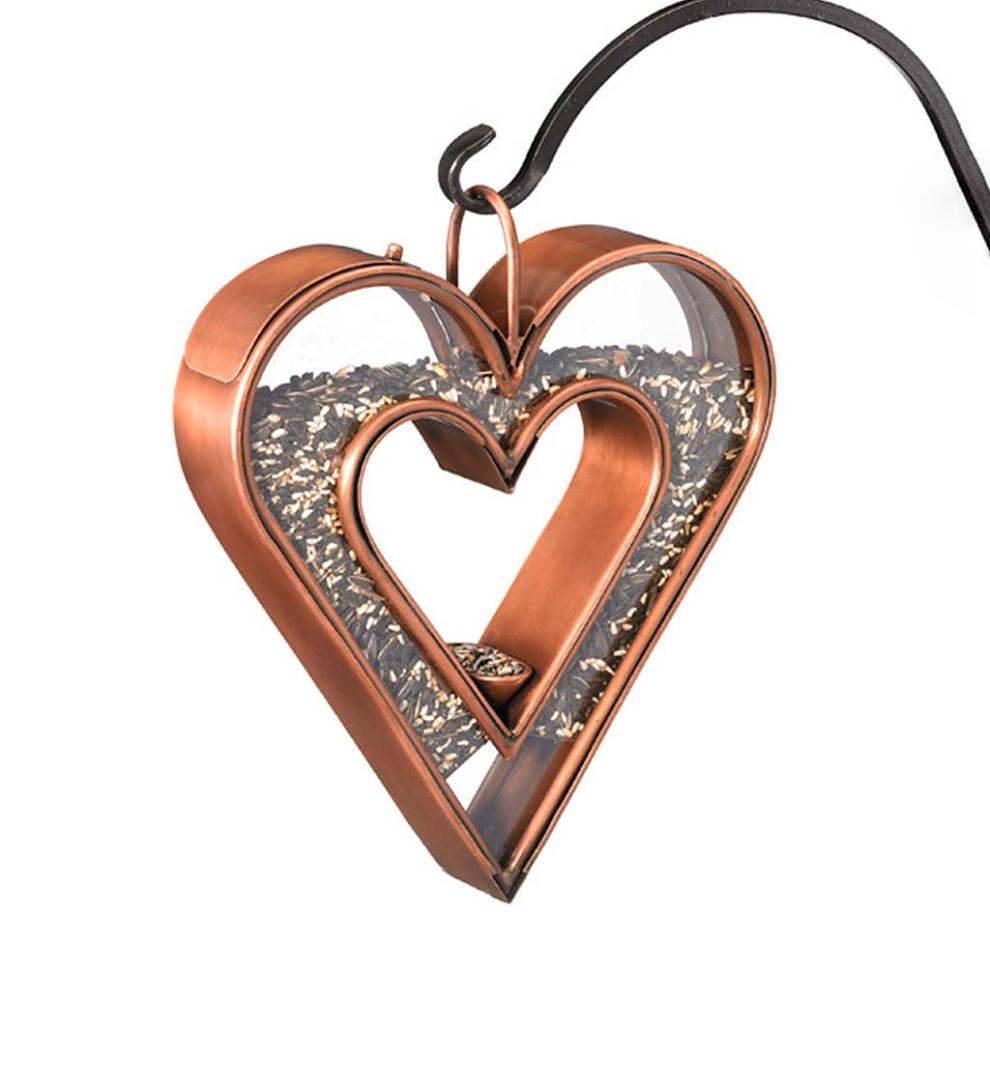 Plow &amp; Hearth Bird Feeders | Yard &amp; Garden Heart-Shaped Copper And Plexiglass Fly-Thru Bird Feeder - Copper
