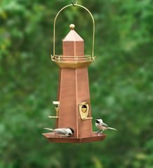 Plow &amp; Hearth Bird Feeders | Yard &amp; Garden Metal Lighthouse Bird Feeder With Copper And Brass Finish