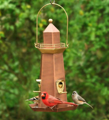 Plow &amp; Hearth Bird Feeders | Yard &amp; Garden Metal Lighthouse Bird Feeder With Copper And Brass Finish