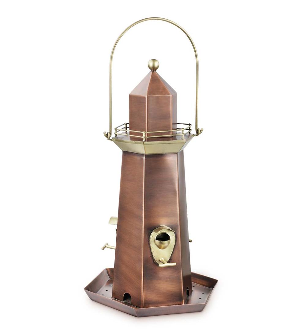 Plow &amp; Hearth Bird Feeders | Yard &amp; Garden Metal Lighthouse Bird Feeder With Copper And Brass Finish