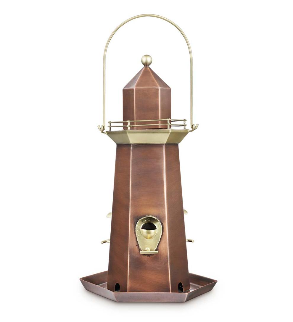 Plow &amp; Hearth Bird Feeders | Yard &amp; Garden Metal Lighthouse Bird Feeder With Copper And Brass Finish