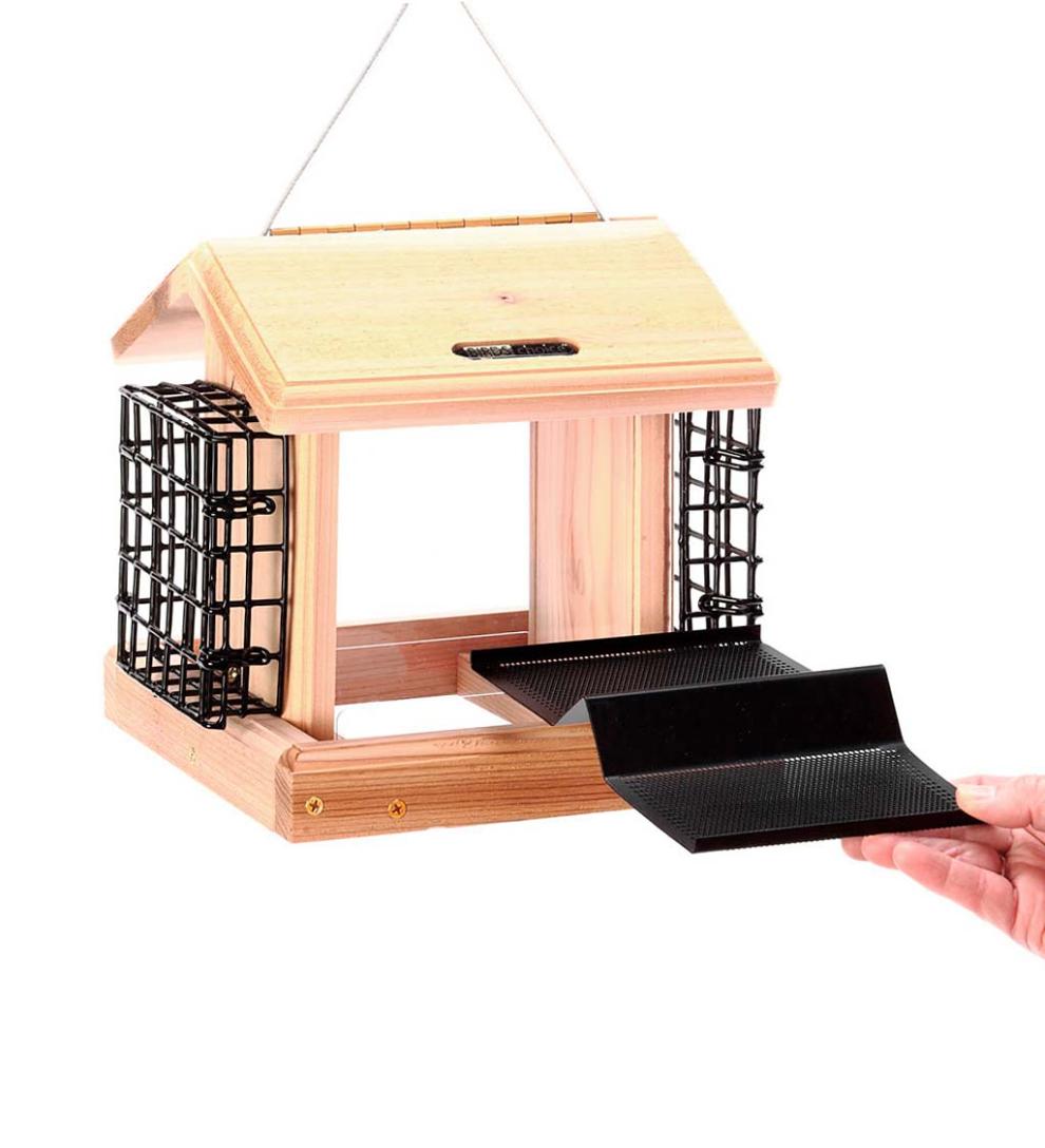 Plow &amp; Hearth Bird Feeders | Yard &amp; Garden Natural Cedar Hopper-Style Hanging Bird Feeder