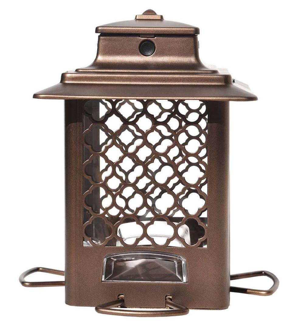Plow &amp; Hearth Bird Feeders | Yard &amp; Garden Squirrel-Resistant Metal Hopper Bird Feeder