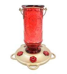 Plow &amp; Hearth Bird Feeders | Yard &amp; Garden Vintage Glass And Metal 20-Ounce Hummingbird Feeder - Green