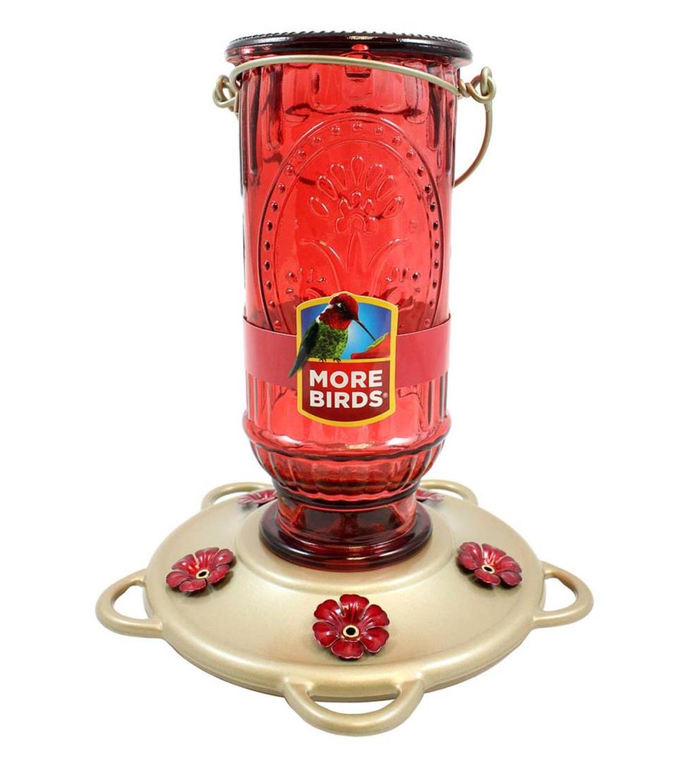 Plow &amp; Hearth Bird Feeders | Yard &amp; Garden Vintage Glass And Metal 20-Ounce Hummingbird Feeder - Green