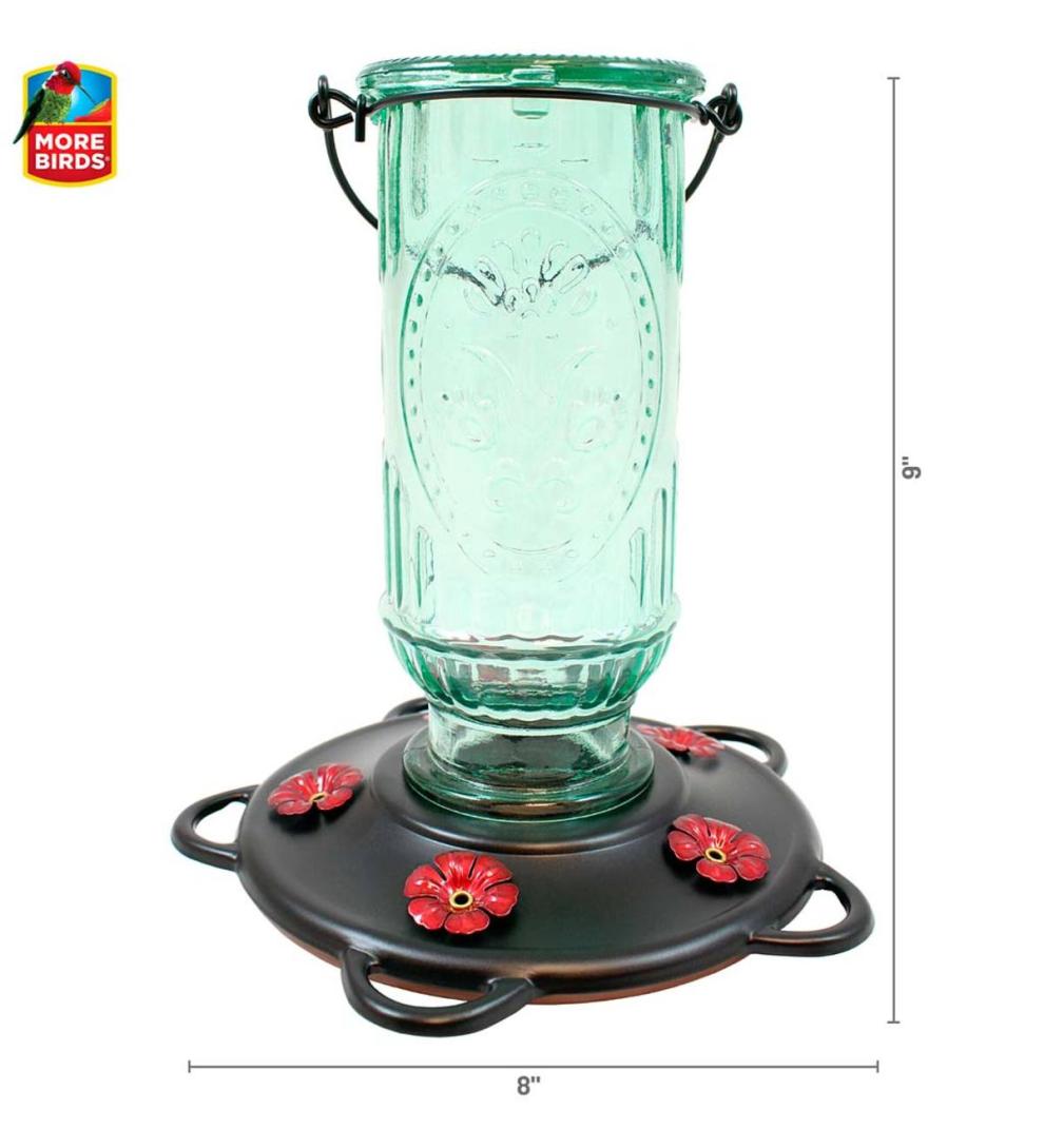 Plow &amp; Hearth Bird Feeders | Yard &amp; Garden Vintage Glass And Metal 20-Ounce Hummingbird Feeder - Green