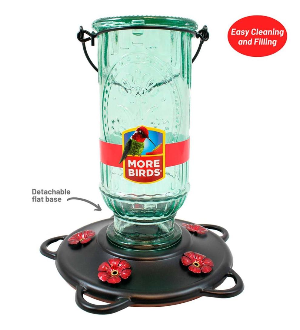 Plow &amp; Hearth Bird Feeders | Yard &amp; Garden Vintage Glass And Metal 20-Ounce Hummingbird Feeder - Green