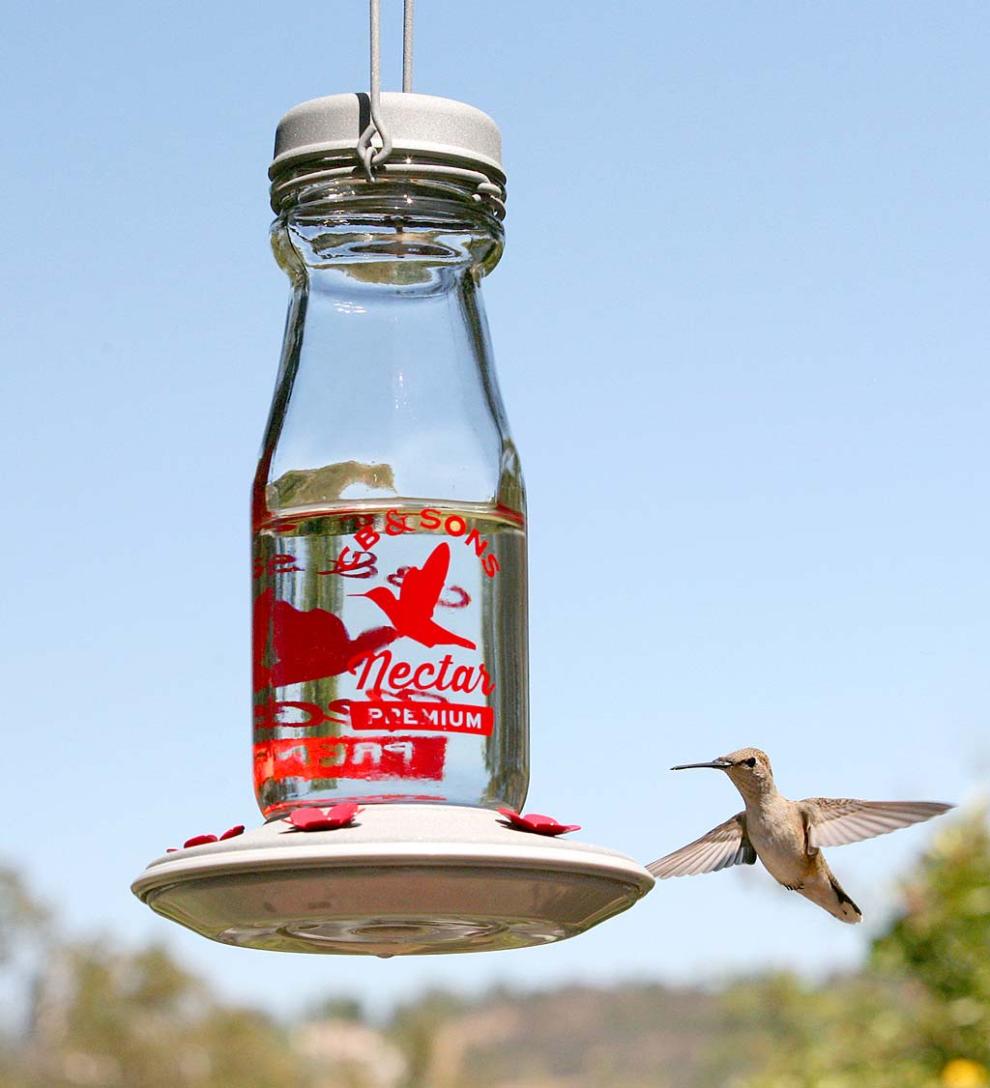 Plow &amp; Hearth Bird Feeders | Yard &amp; Garden Vintage Milk-Bottle Style 18-Ounce Jersey Hummingbird Feeder
