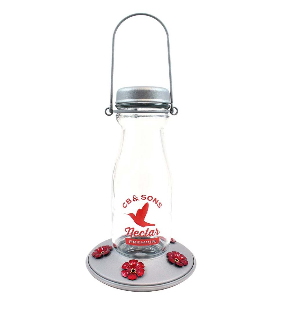 Plow &amp; Hearth Bird Feeders | Yard &amp; Garden Vintage Milk-Bottle Style 18-Ounce Jersey Hummingbird Feeder