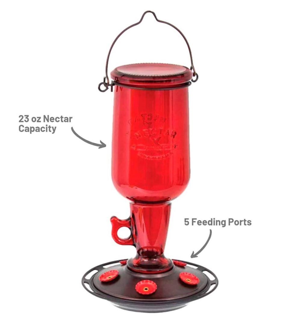 Plow &amp; Hearth Bird Feeders | Yard &amp; Garden Vintage Red Glass 23-Ounce Jug-Style Hummingbird Feeder