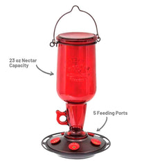 Plow &amp; Hearth Bird Feeders | Yard &amp; Garden Vintage Red Glass 23-Ounce Jug-Style Hummingbird Feeder