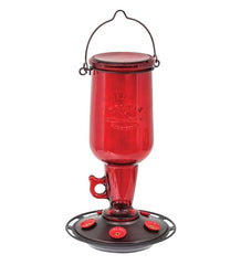 Plow &amp; Hearth Bird Feeders | Yard &amp; Garden Vintage Red Glass 23-Ounce Jug-Style Hummingbird Feeder