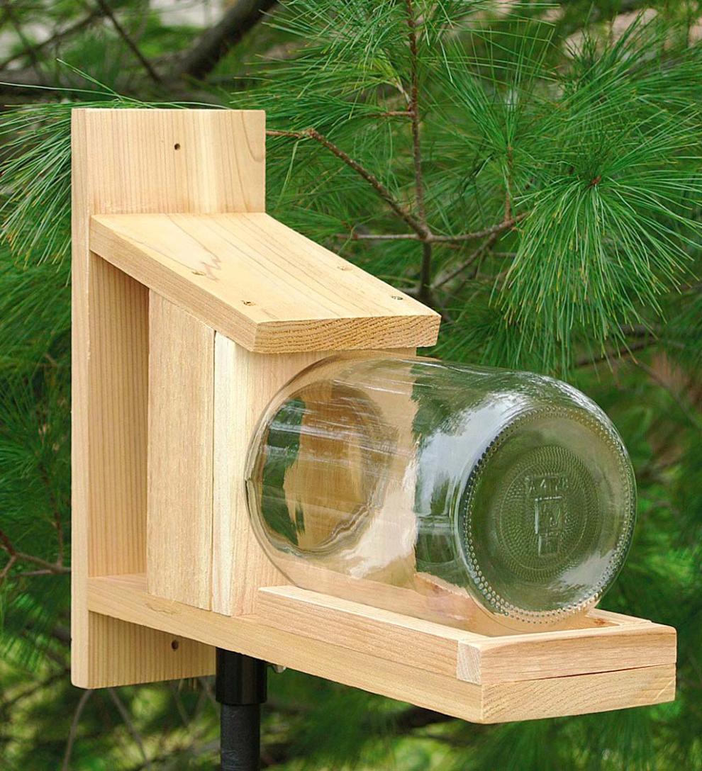 Plow &amp; Hearth Bird Feeders | Yard &amp; Garden Wood And Glass Jar Squirrel Feeder