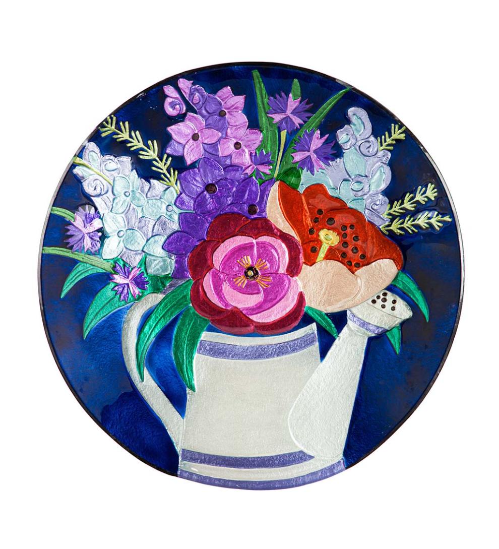 Plow &amp; Hearth Birdbaths | Yard &amp; Garden Floral Watering Can Glass Bird Bath Basin