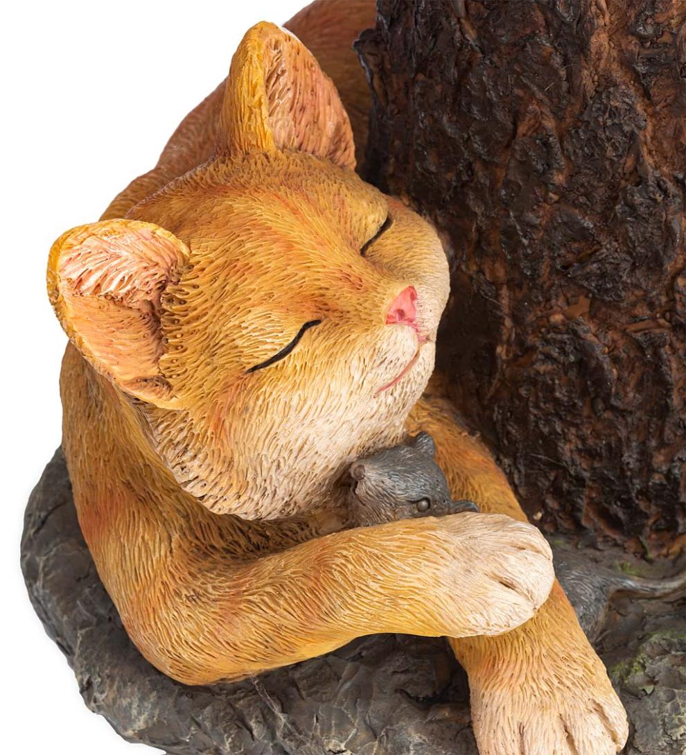 Plow &amp; Hearth Birdbaths | Yard &amp; Garden Forty Winks Tree Stump Birdbath With Cat And Bluebirds