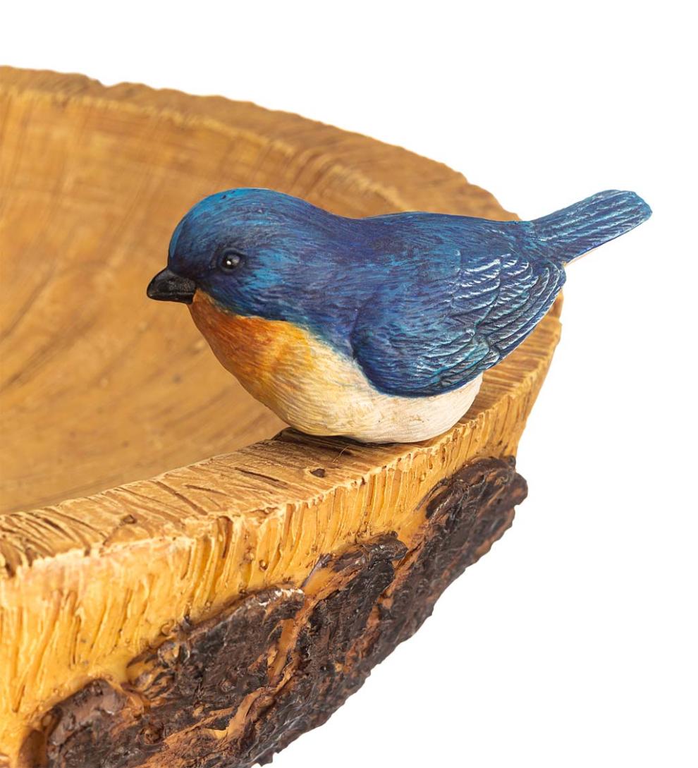 Plow &amp; Hearth Birdbaths | Yard &amp; Garden Forty Winks Tree Stump Birdbath With Cat And Bluebirds