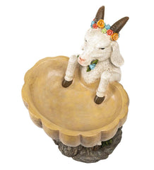 Plow &amp; Hearth Birdbaths | Yard &amp; Garden Goat With Floral Crown Carved Birdbath