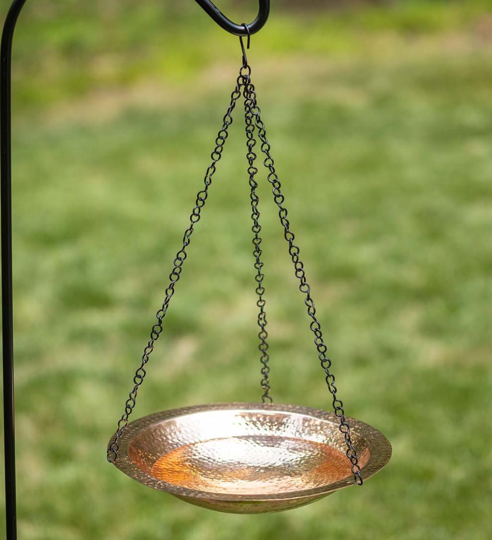 Plow &amp; Hearth Birdbaths | Yard &amp; Garden Hammered Copper Basin Hanging Birdbath With Chain