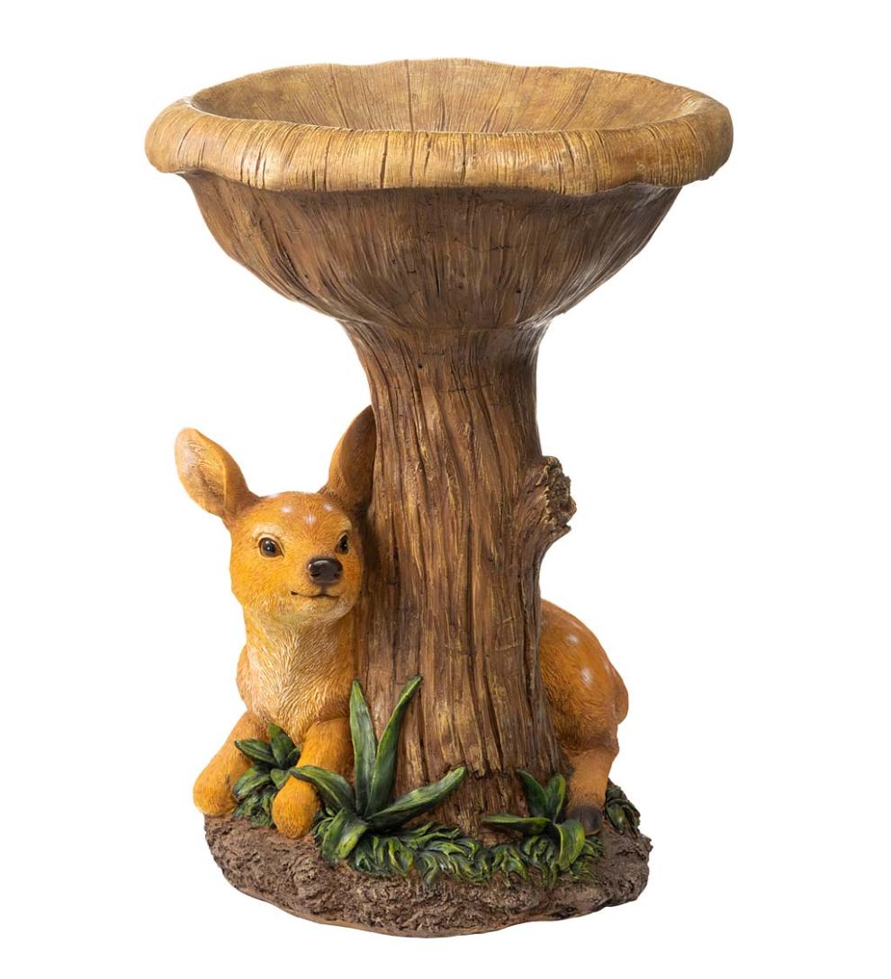 Plow &amp; Hearth Birdbaths | Yard &amp; Garden Hand-Painted Fawn Tree Stump Birdbath