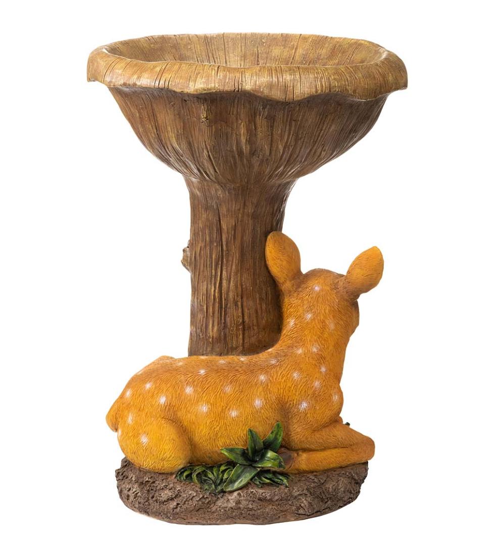 Plow &amp; Hearth Birdbaths | Yard &amp; Garden Hand-Painted Fawn Tree Stump Birdbath