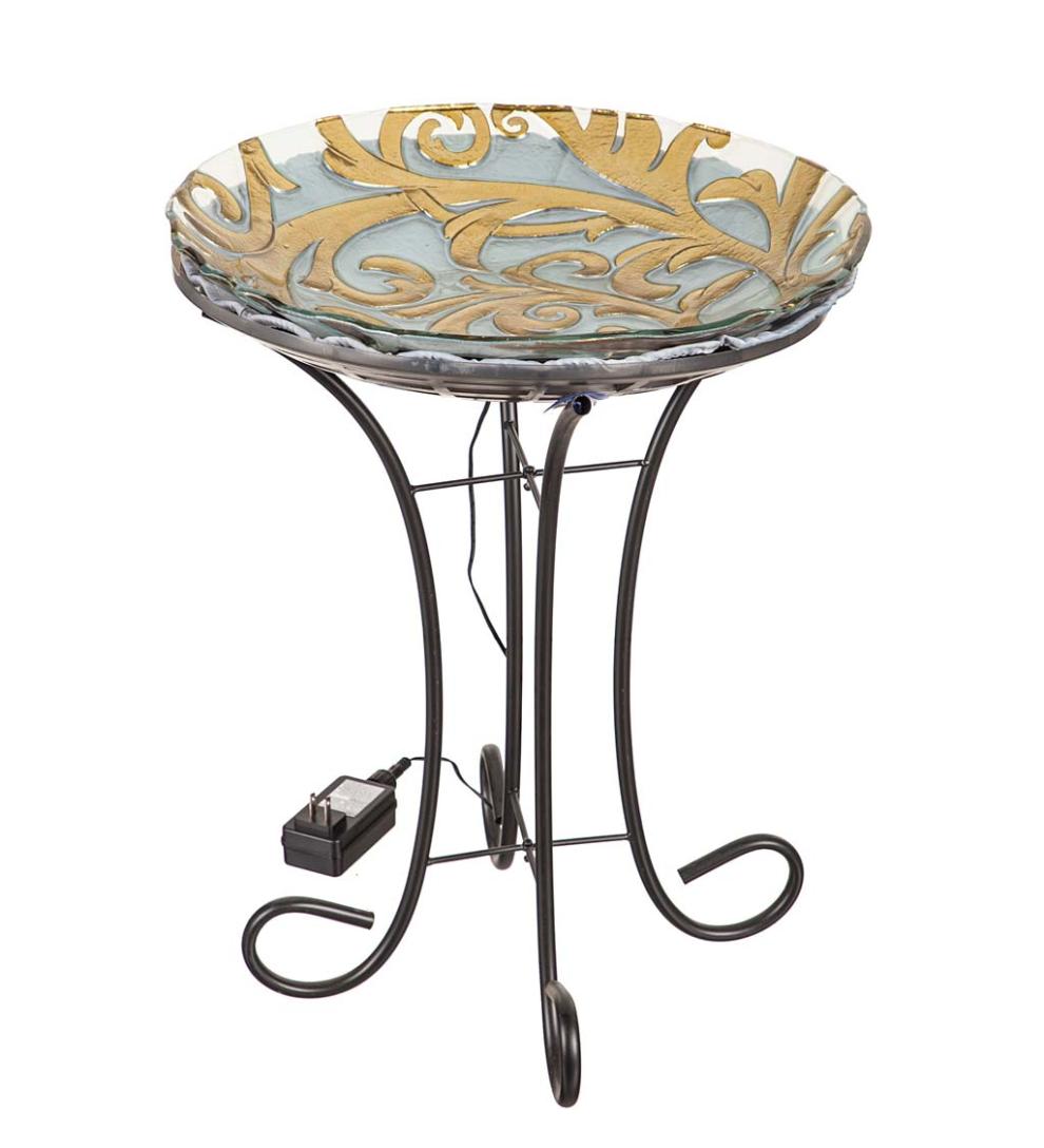 Plow &amp; Hearth Birdbaths | Yard &amp; Garden Hand-Painted Golden Scroll Glass Bird Bath With Heater And Stand