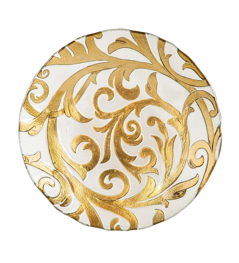 Plow &amp; Hearth Birdbaths | Yard &amp; Garden Hand-Painted Golden Scroll Glass Bird Bath With Heater And Stand