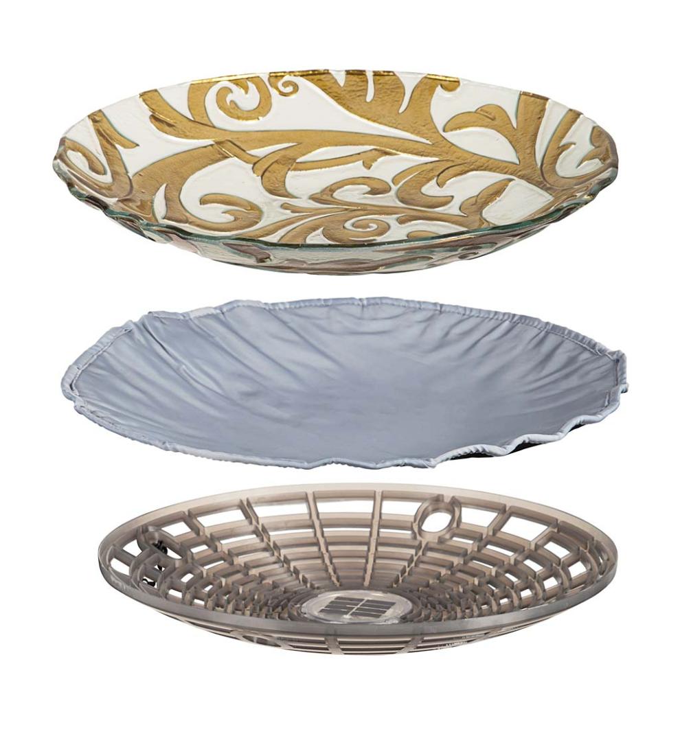 Plow &amp; Hearth Birdbaths | Yard &amp; Garden Hand-Painted Golden Scroll Glass Bird Bath With Heater And Stand
