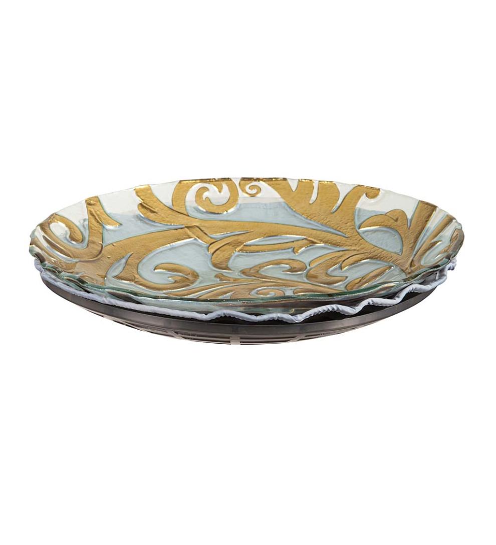 Plow &amp; Hearth Birdbaths | Yard &amp; Garden Hand-Painted Golden Scroll Glass Bird Bath With Heater And Stand