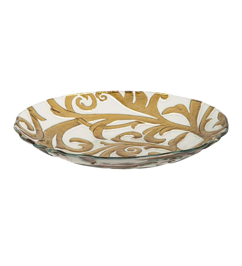 Plow &amp; Hearth Birdbaths | Yard &amp; Garden Hand-Painted Golden Scroll Glass Bird Bath With Heater And Stand