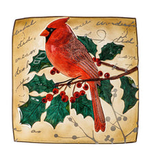 Plow &amp; Hearth Birdbaths | Yard &amp; Garden Hand-Painted Holiday Cardinal Embossed Square Glass Bird Bath