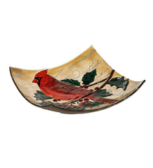 Plow &amp; Hearth Birdbaths | Yard &amp; Garden Hand-Painted Holiday Cardinal Embossed Square Glass Bird Bath