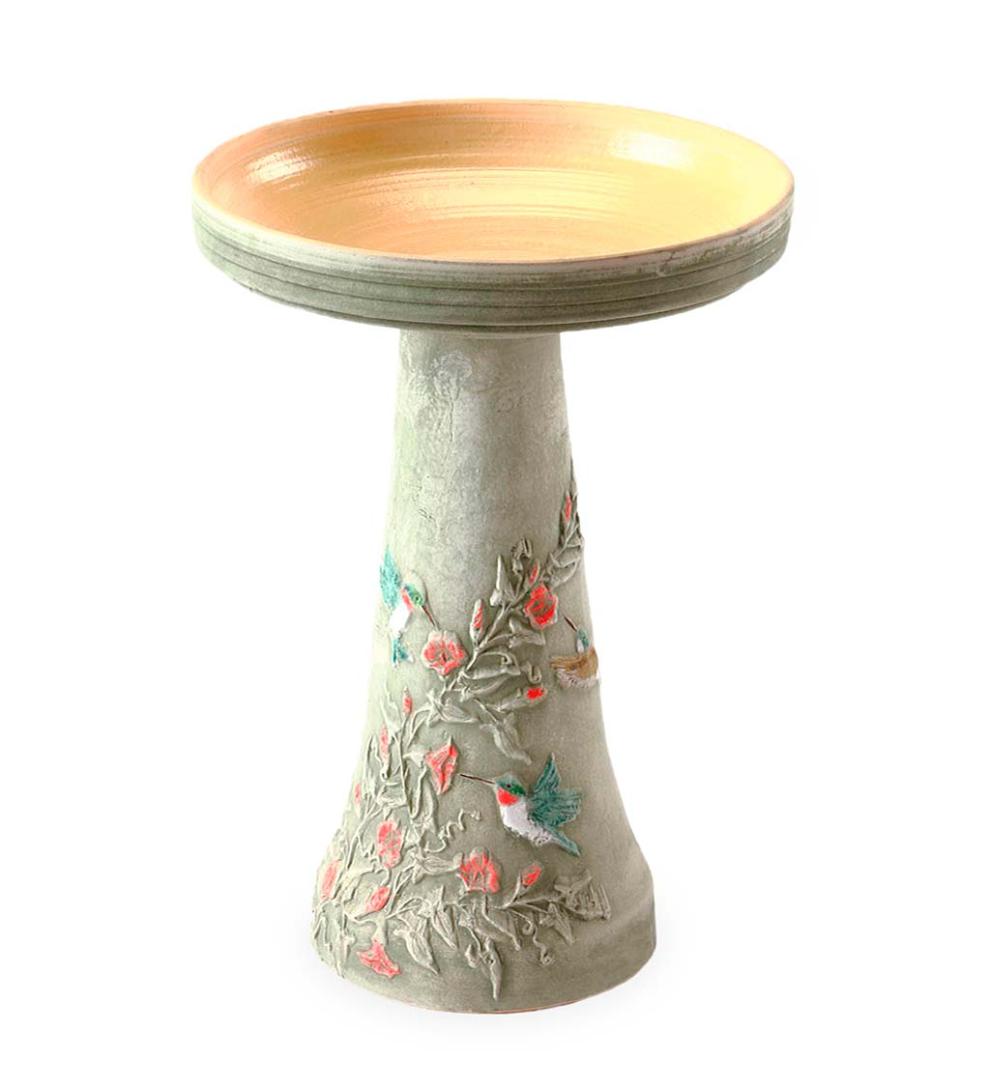 Plow &amp; Hearth Birdbaths | Yard &amp; Garden Handcrafted Burley Clay Hummingbird Birdbath