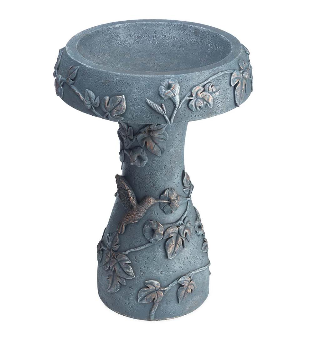 Plow &amp; Hearth Birdbaths | Yard &amp; Garden Hummingbird And Flower Stone-Look Birdbath