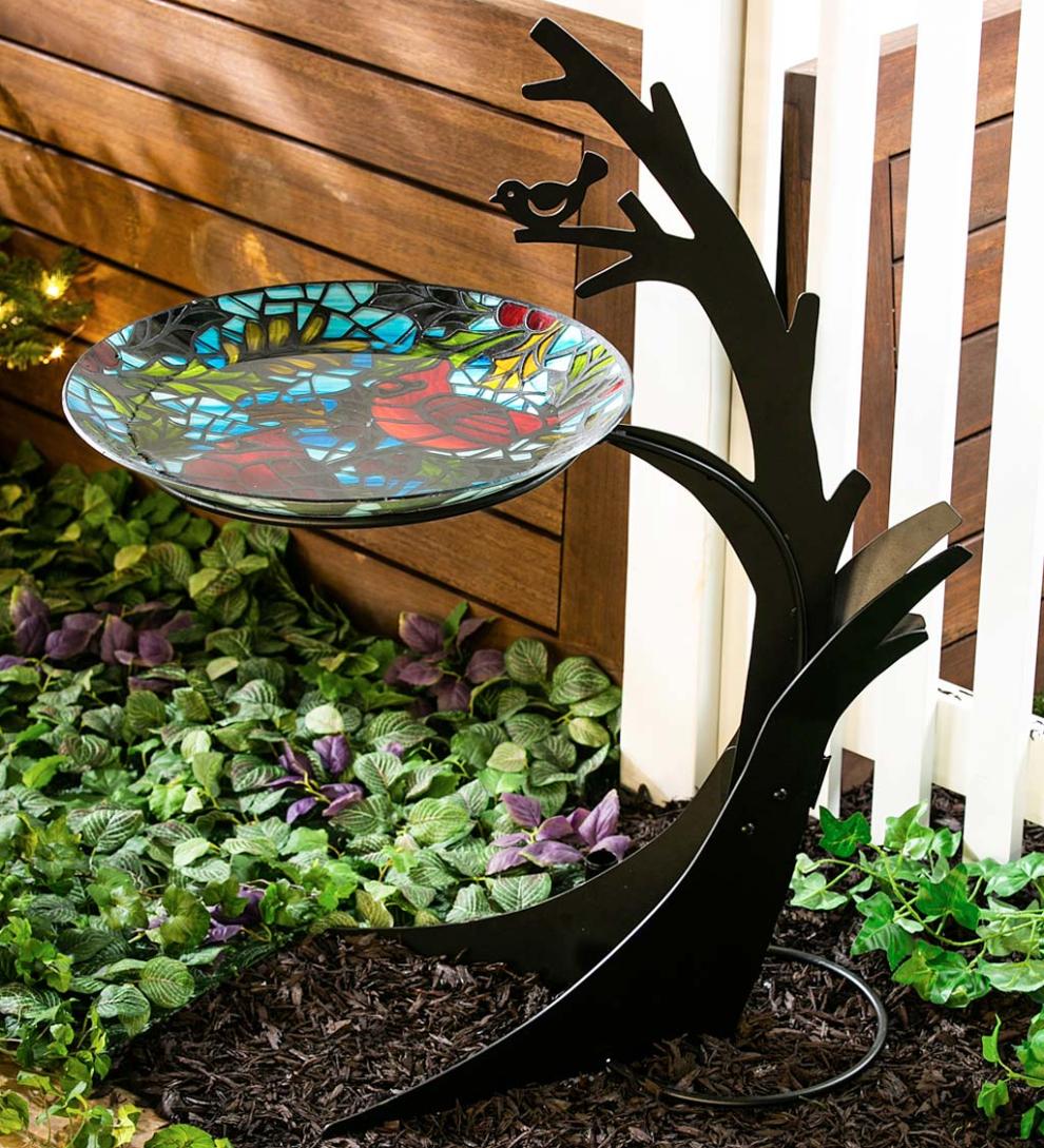 Plow &amp; Hearth Birdbaths | Yard &amp; Garden Nature-Inspired Tree Bird Bath Stand