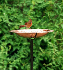 Plow &amp; Hearth Birdbaths | Yard &amp; Garden Pure Copper Birdbath On Powder-Coated Steel Pole With Sturdy Three-Prong Stake
