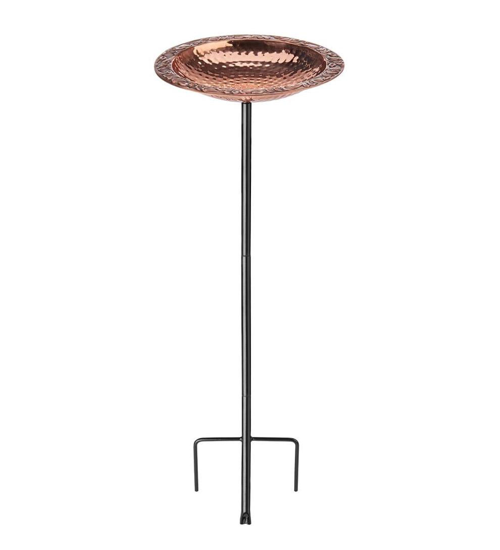 Plow &amp; Hearth Birdbaths | Yard &amp; Garden Pure Copper Birdbath On Powder-Coated Steel Pole With Sturdy Three-Prong Stake