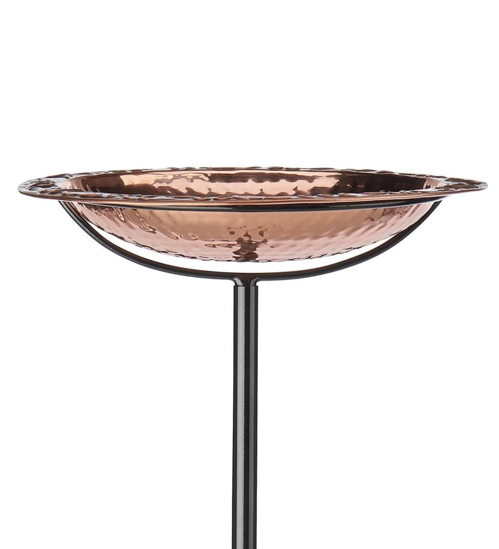 Plow &amp; Hearth Birdbaths | Yard &amp; Garden Pure Copper Birdbath On Powder-Coated Steel Pole With Sturdy Three-Prong Stake