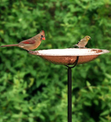 Plow &amp; Hearth Birdbaths | Yard &amp; Garden Pure Copper Birdbath On Powder-Coated Steel Pole With Sturdy Three-Prong Stake