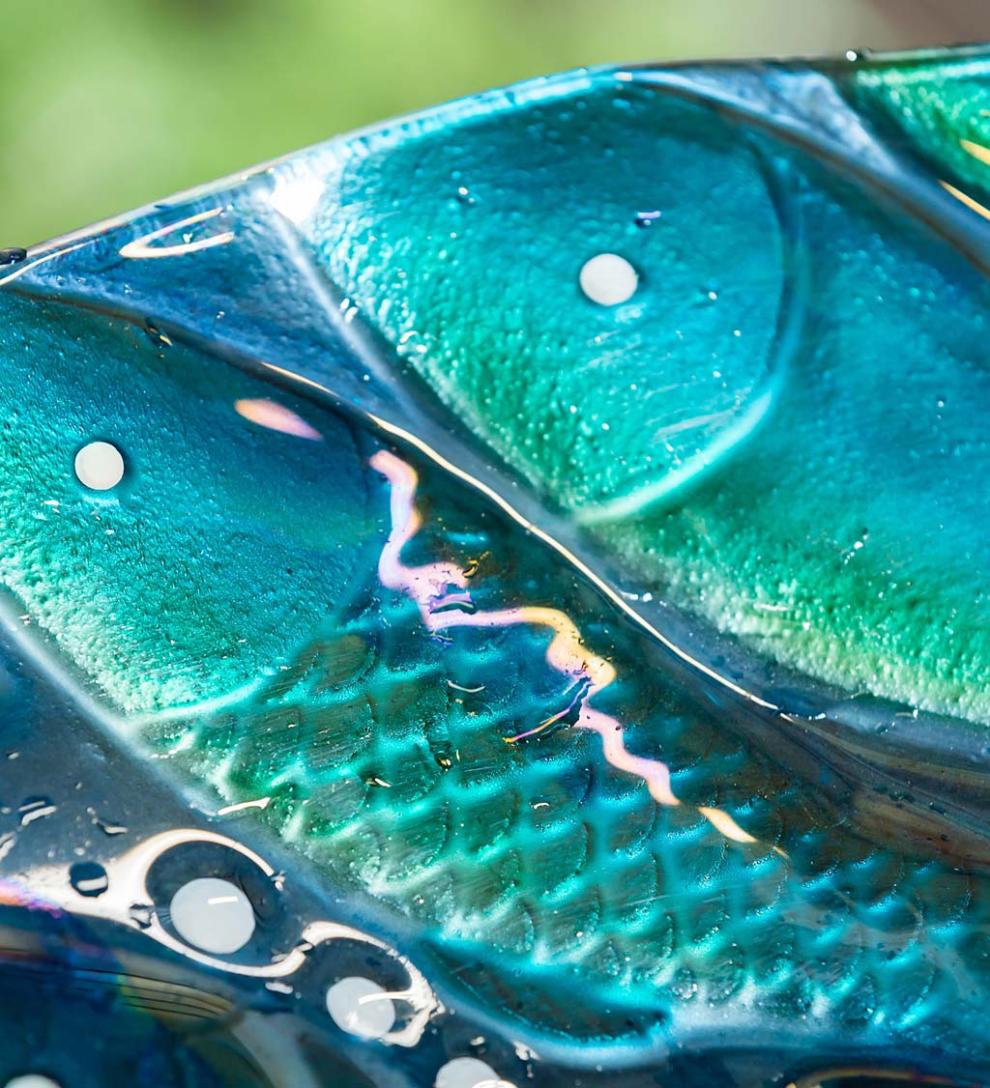 Plow &amp; Hearth Birdbaths | Yard &amp; Garden Shimmering School Of Fish Glass Birdbath Basin