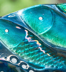 Plow &amp; Hearth Birdbaths | Yard &amp; Garden Shimmering School Of Fish Glass Birdbath Basin