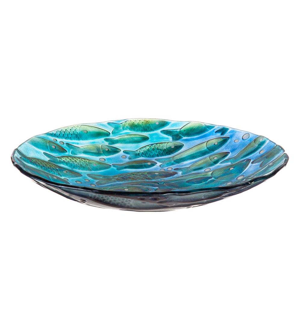Plow &amp; Hearth Birdbaths | Yard &amp; Garden Shimmering School Of Fish Glass Birdbath Basin