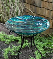 Plow &amp; Hearth Birdbaths | Yard &amp; Garden Shimmering School Of Fish Glass Birdbath Basin